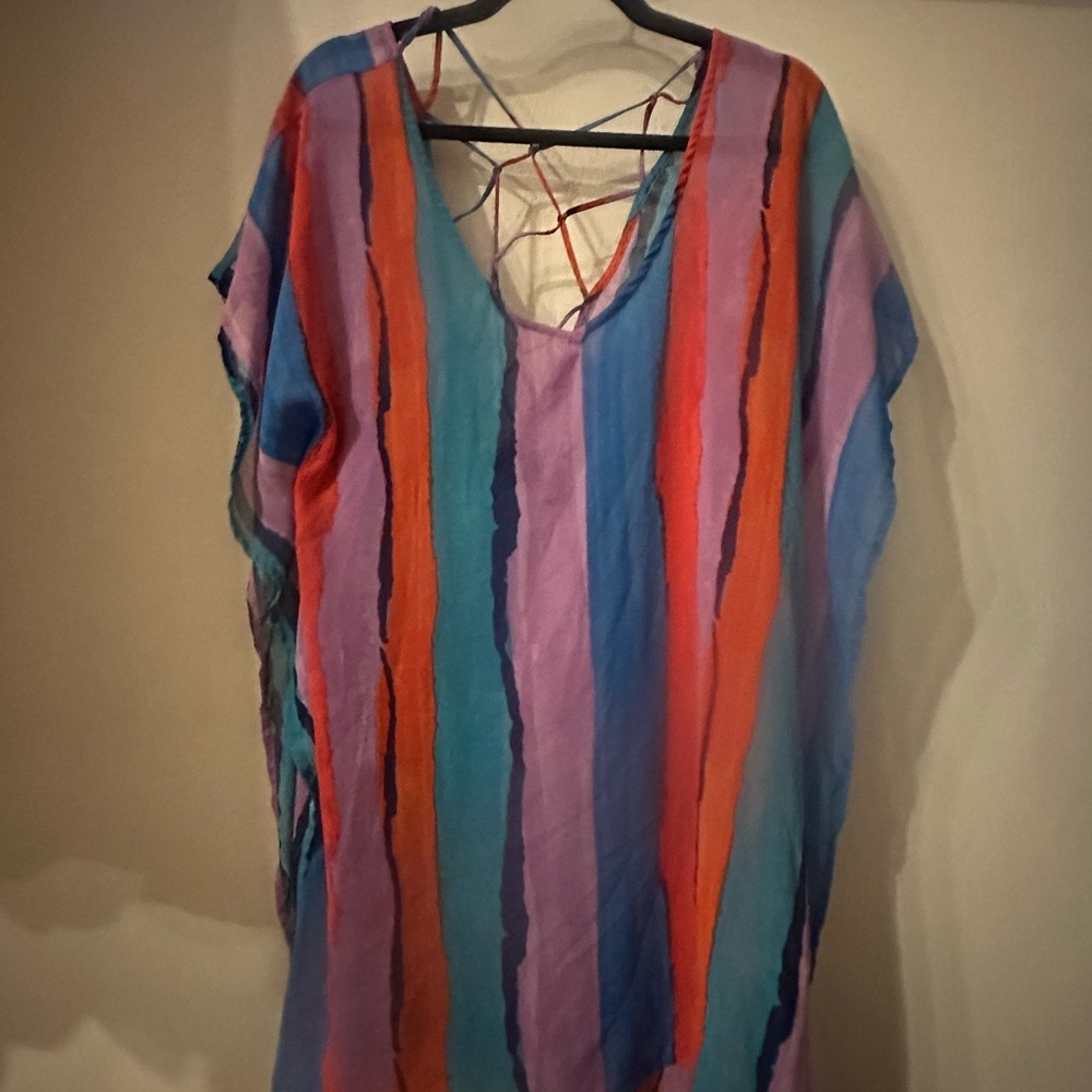 Colorful Striped palisade beach club Kaftan Dress